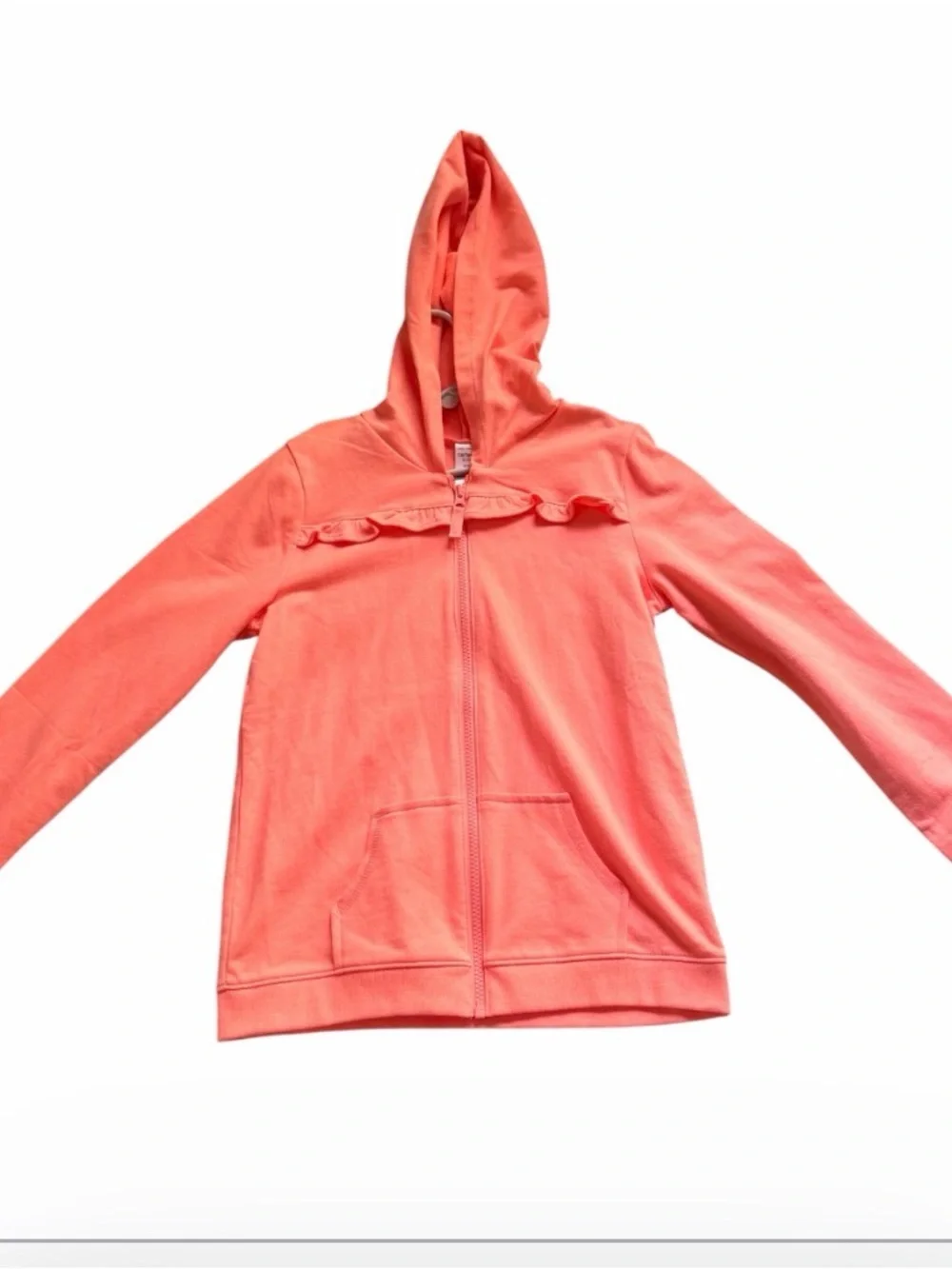 Carter's Coral Girls Hooded Zip-Up Jacket with Ruffle Detail